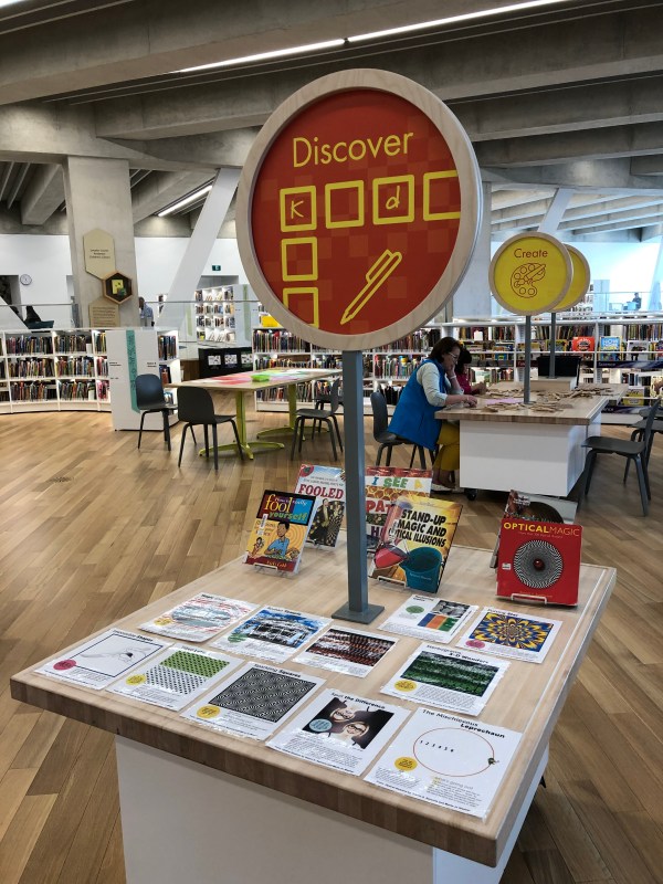 Curated children's book display, Calgary Public Library